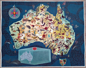 Rare c.1940-1950 George Santos, Decorative Animals, Fauna of Australia Pictorial Map. Published by Shell Oil