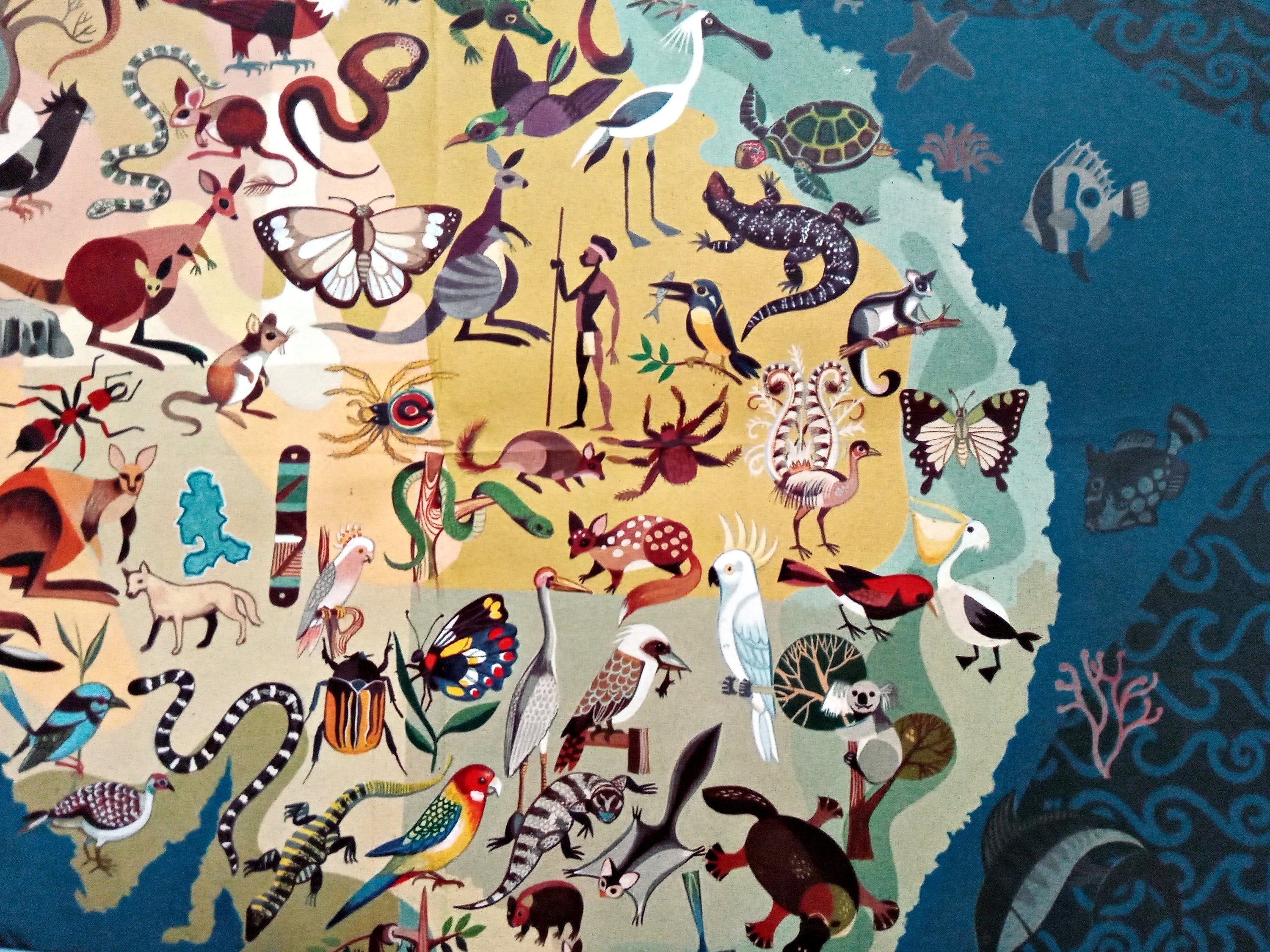 Rare c.1940-1950 George Santos, Decorative Animals, Fauna of Australia Pictorial Map. Published by Shell Oil
