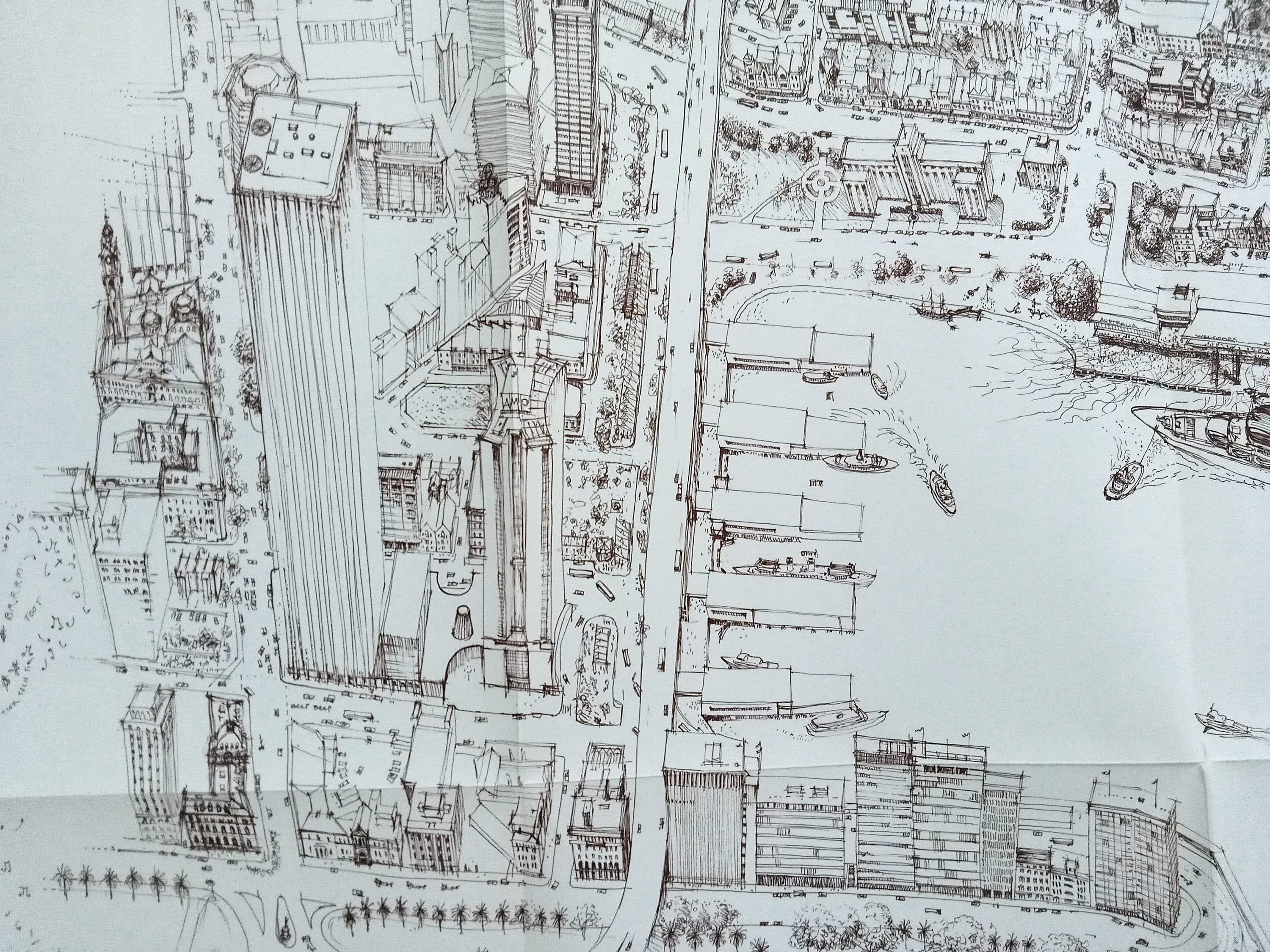 1981 Bird's-eye view, Pictorial Map of Sydney Cove showing Hotels, Restaurants and Places of Interest by Erwin Weber, Pacific Maps Australia
