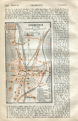 1914 Chamonix, South of France Town Plan, Antique Baedeker Map, Print
