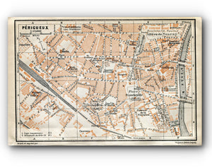 1914 Perigueux, South of France Town Plan, Antique Baedeker Map, Print
