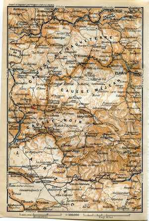 1914 Millau, Le Vigan, Meyrueis, Mende, Florac-Trois-Rivieres, South of France, Antique Baedeker Map, Print