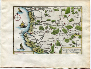 1634 Nicolas Tassin Map Boulogne sur Mer Desvres Saint Leonard Mont Hulin Picardy France Antique