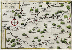1634 Nicolas Tassin Map Corbie, Longueau, Villers, Bretonneux, Somme, Picardy, France Antique