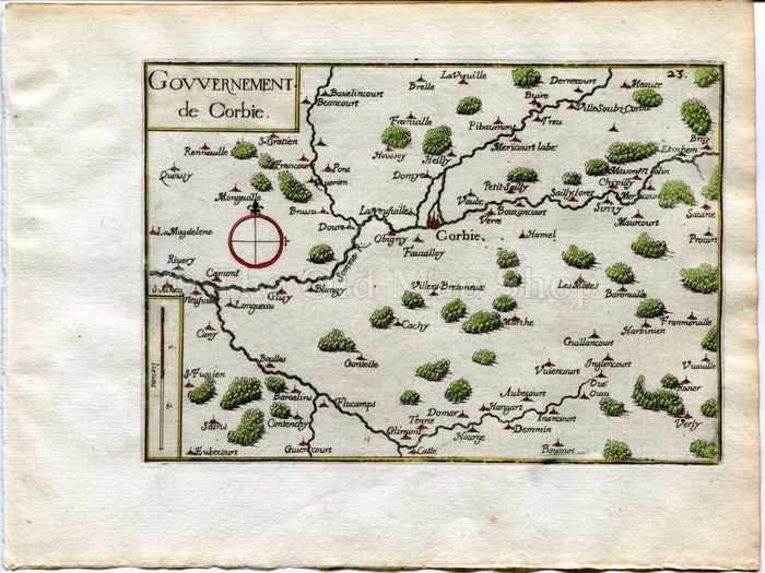 1634 Nicolas Tassin Map Corbie, Longueau, Villers, Bretonneux, Somme, Picardy, France Antique