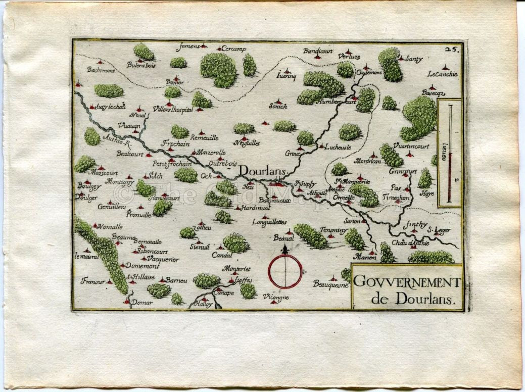 1634 Nicolas Tassin Map Doullens, Beauval, Beauquesne, Somme, Picardy, France Antique