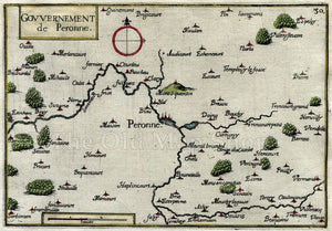 1634 Nicolas Tassin Map Peronne, Doingt, Bray sur Somme, Somme, Picardy, France Antique