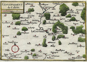 1634 Nicolas Tassin Map Le Catelet, Gouy, Bony, Vendhuile, Aisne, Picardy, France Antique