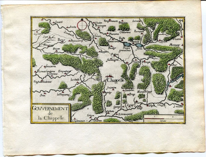 1634 Nicolas Tassin Map La Capelle, Sommeron, Etreaupont, Sorbais, Aisne, Picardy, France Antique