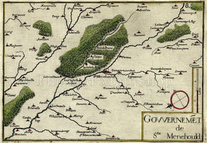 1634 Nicolas Tassin Map Sainte Menehould, Auzeville, Marne, Champagne Ardenne, France Antique