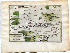 1634 Nicolas Tassin Map Chaumont, Bologne, Chateauvillain, Haute Marne, Champagne Ardenne, France Antique