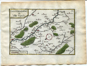 1634 Nicolas Tassin Map Villefranche, Stenay, Mouzon, Charmois, Meuse, Lorraine France Antique