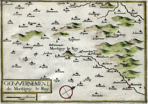 1634 Nicolas Tassin Map Montigny le Roy, Val de Meuse, Nogent, Haute Marne, Champagne Ardenne France Antique