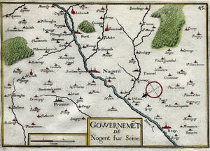 1634 Nicolas Tassin Map Nogent sur Seine, Provins, Bray sur Seine, Aube, Champagne Ardenne, France Antique