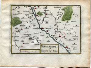 1634 Nicolas Tassin Map Nogent sur Seine, Provins, Bray sur Seine, Aube, Champagne Ardenne, France Antique