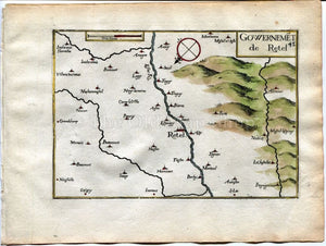 1634 Nicolas Tassin Map Rethel, Attigny, Barby, Ardennes, Champagne Ardenne, France Antique