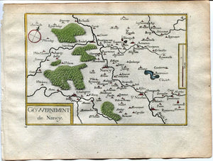 1634 Nicolas Tassin Map Nancy, Chaligny, Frouard, Liverdun, Meurthe et Moselle, Lorraine, France Antique