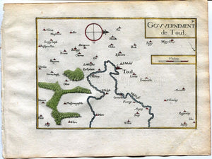 1634 Nicolas Tassin Map Toul, Domgermain, Maron, Aingeray, Meurthe et Moselle, Lorraine, France Antique