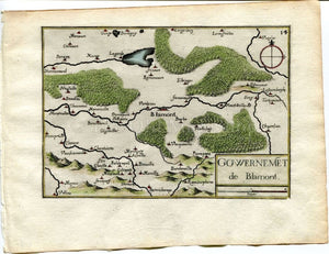 1634 Nicolas Tassin Map Blamont, Badonviller, Cirey sur Vezouze, Meurthe et Moselle, Lorraine, France Antique