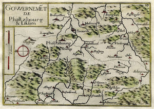 1634 Nicolas Tassin Map Phalsbourg, Lixheim, Saverne, Moselle, Lorraine, France Antique
