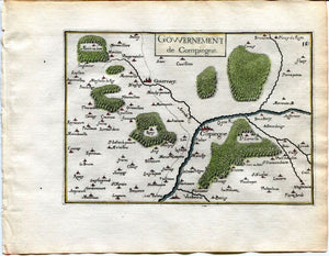 1634 Nicolas Tassin Map Compiegne, Remy, Estrees Saint Denis, Verberie, Oise, Picardy, France, Antique