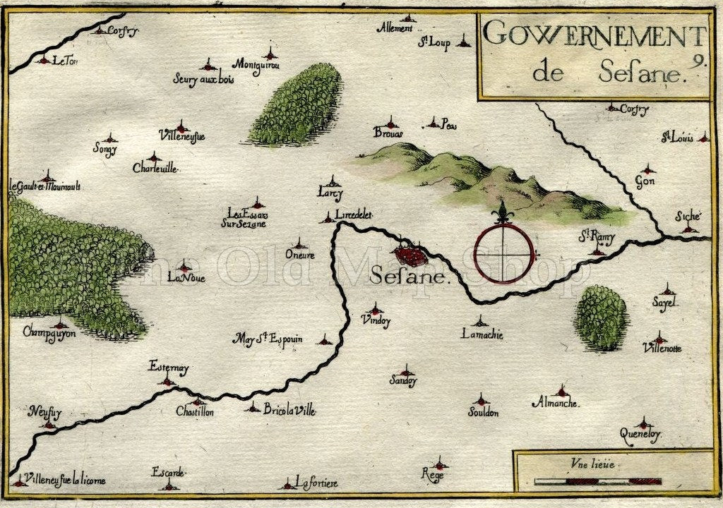 1634 Nicolas Tassin Map Sezanne, Esternay, Broyes, Lachy, Marne, Champagne Ardenne, France Antique