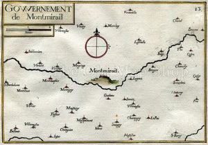1634 Nicolas Tassin Map Montmirail, Verdelot, Mecringes, Marne, Champagne Ardenne, France Antique