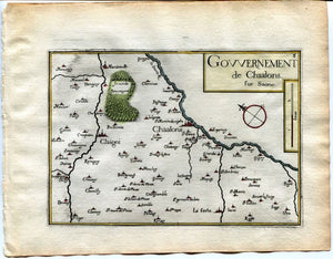1634 Nicolas Tassin Map Chalon sur Saone, Chagny, Sevrey, Saone et Loire, Burgundy, France Antique