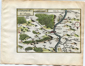 1634 Nicolas Tassin Map Vienne, Givors, Grigny, Chavanay, Isere, Rhone Alpes, France Antique