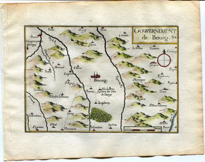1634 Nicolas Tassin Map Bourg en Bresse, Peronnas, Attignat, Lent, Ain, Rhone Alpes, France Antique
