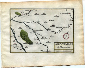 1634 Nicolas Tassin Map Montauban, Villemur sur Tarn, Mirabel, Tarn et Garonne, France Antique