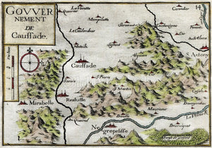 1634 Nicolas Tassin Map Caussade, Negrepelisse, Mirabel, Montricoux, Tarn et Garonne, Midi Pyrenees, France Antique