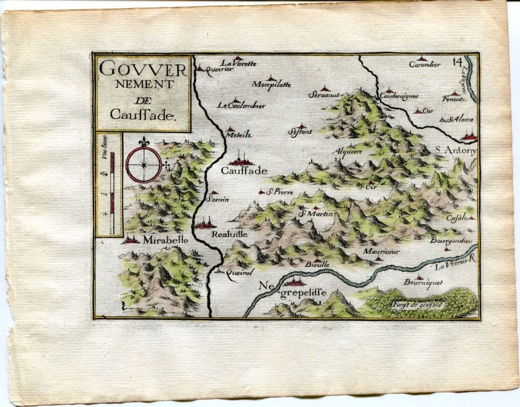 1634 Nicolas Tassin Map Caussade, Negrepelisse, Mirabel, Montricoux, Tarn et Garonne, Midi Pyrenees, France Antique