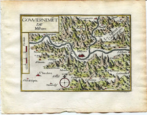 1634 Nicolas Tassin Map Millau, Compeyre, La Cavalerie, Saint Rome de Cernon, Aveyron, Midi Pyrenees, France Antique