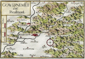 1634 Nicolas Tassin Map Realmont, Lombers, Montdragon, Lamillarie, Tarn, Midi Pyrenees, France Antique