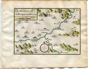 1634 Nicolas Tassin Map Roquecourbe, Castres, Saix, Lacrouzette, Vabre, Tarn, Midi Pyrenees, France Antique
