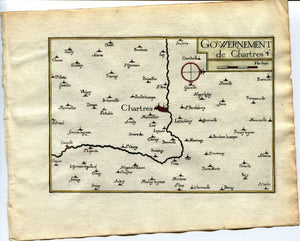 1634 Nicolas Tassin Map Chartres, Le Coudray, Morancez, Thivars, Saint Prest, Eure et Loir, Centre, France Antique