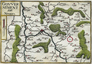 1634 Nicolas Tassin Map Nevers, Imphy, Marzy, Varennes Vauzelles, Nievre, Burgundy, France Antique