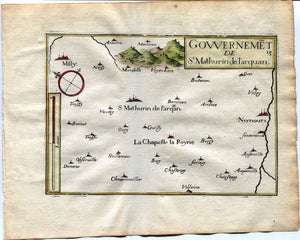 1634 Nicolas Tassin Map Larchant, Nemours, Milly la Foret, La Chapelle la Reine, Seine et Marne, Ile de France Antique