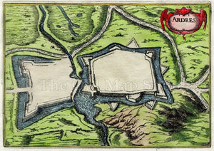 1634 Nicolas Tassin Ardres, Map, Plan, Fort, Fortifications, Nord Pas de Calais, France Antique