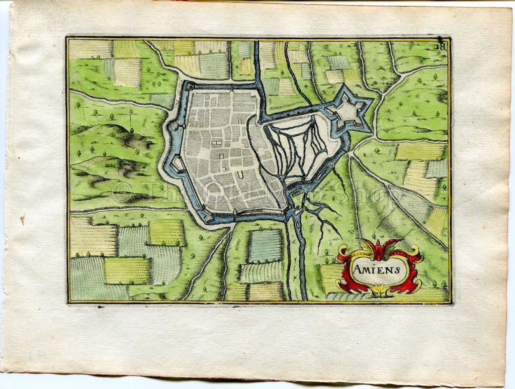 1634 Nicolas Tassin Amiens, Map, Plan, Fort, Fortifications, Somme, Picardy, France Antique