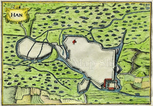 1634 Nicolas Tassin Ham, Map, Plan, Fort, Fortifications, Somme, Picardy, France Antique
