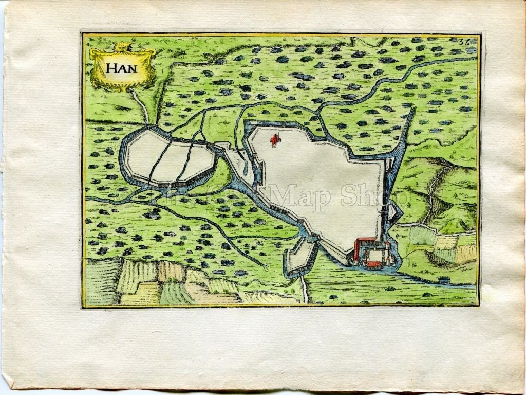 1634 Nicolas Tassin Ham, Map, Plan, Fort, Fortifications, Somme, Picardy, France Antique