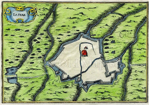 1634 Nicolas Tassin La Fere, Map, Plan, Fort, Fortifications, Aisne, Picardy, France Antique
