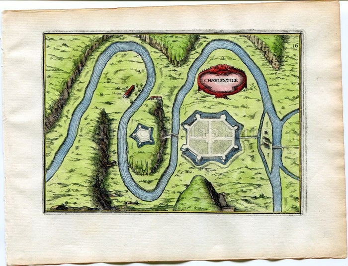 1634 Nicolas Tassin Charleville Mezieres, Map, Fortifications, Fort, Ardennes, Champagne Ardenne, France Antique