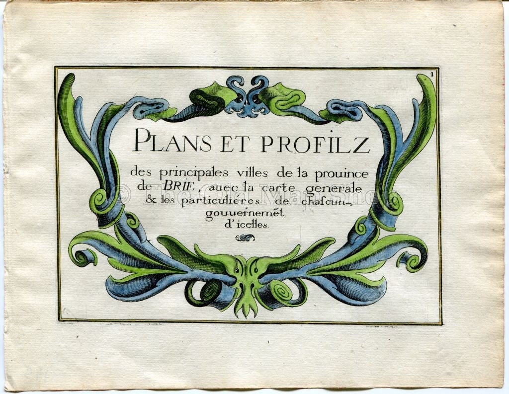 1634 Nicolas Tassin France Atlas Title Page to Chapter on Brie, Hand Colored Decorative Antique