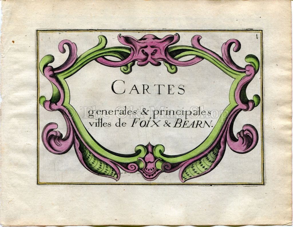 1634 Nicolas Tassin France Atlas Title Page to Chapter on Foix & Bearn, Hand Colored Decorative Antique