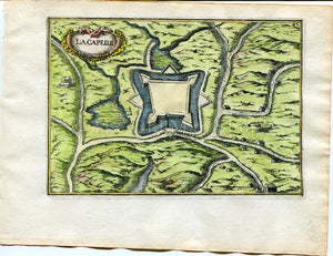 1634 Nicolas Tassin Map La Capelle, Fortifications, Aisne, Picardy, France Antique Carte