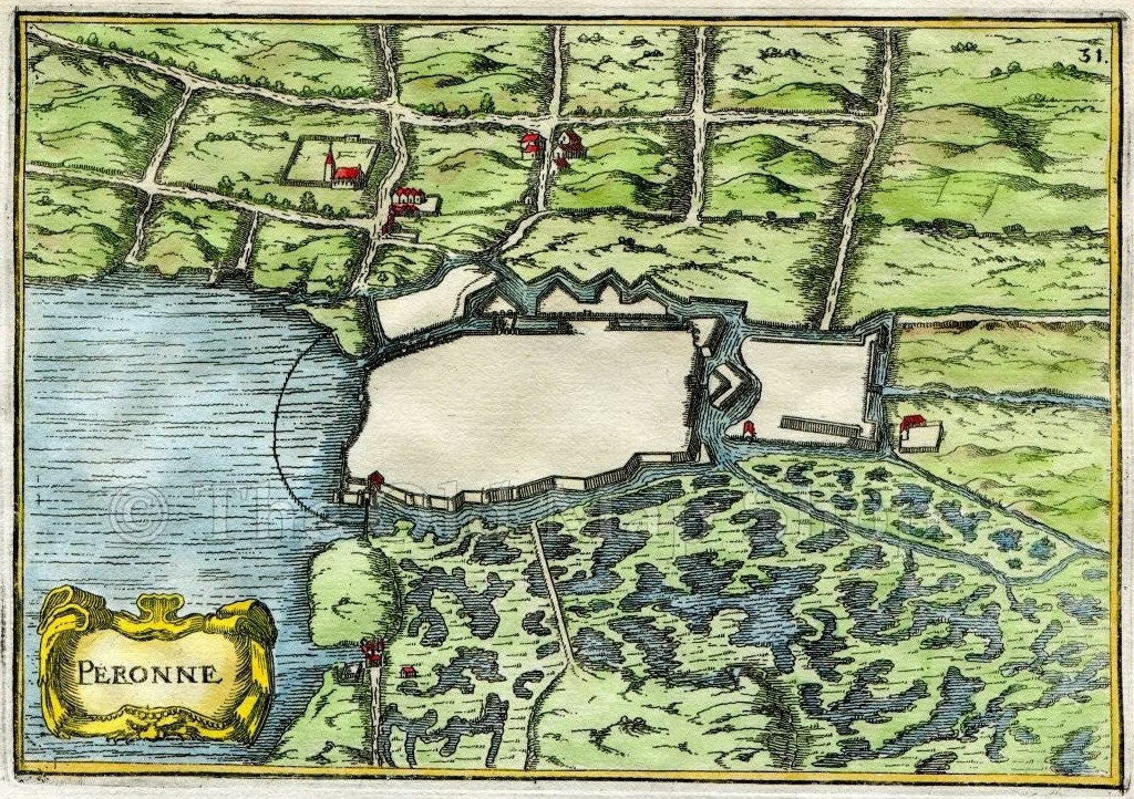 1634 Nicolas Tassin Map Peronne, Fortifications, Somme, Picardy, France Antique Carte