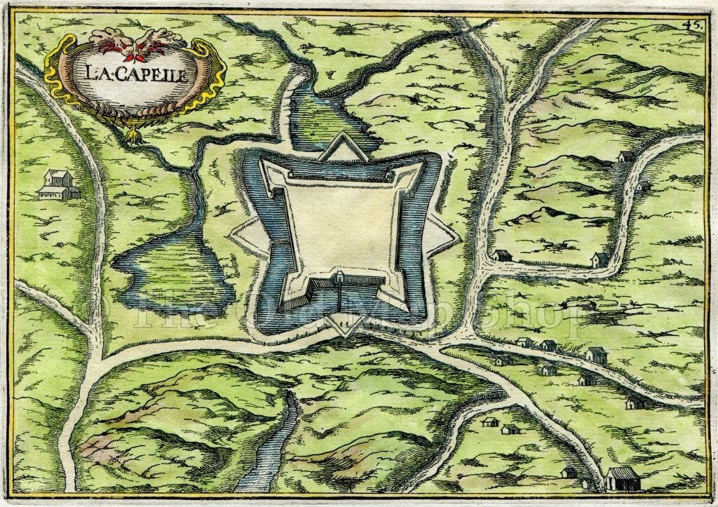 1634 Nicolas Tassin Map La Capelle, Fortifications, Aisne, Picardy, France Antique Carte